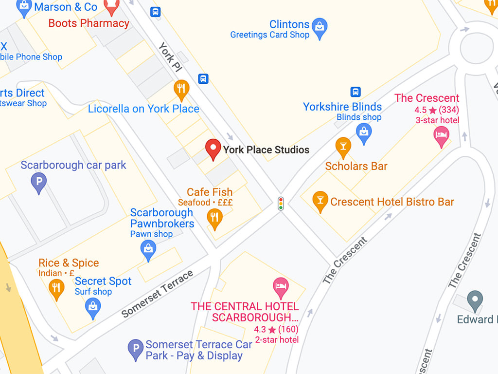 Map of where to find Kaleid.me studio portrait photography in Scarborough, UK