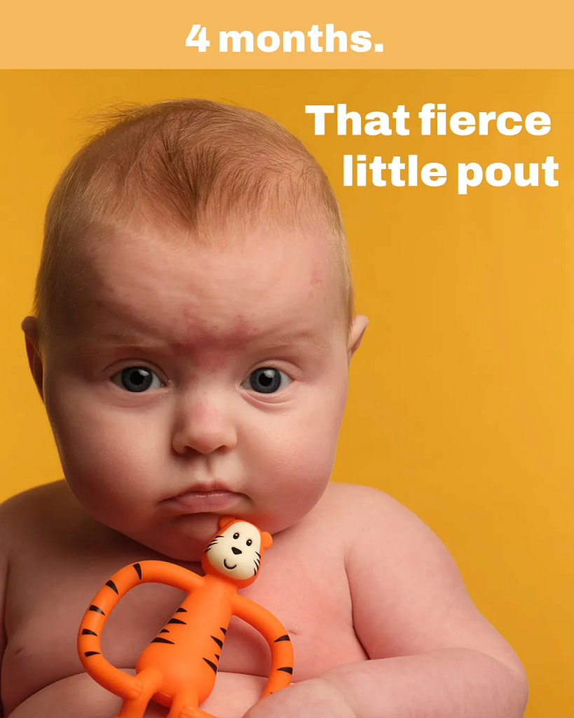 Fine art baby milestone photography York and Leeds - 4-month-old character portrait